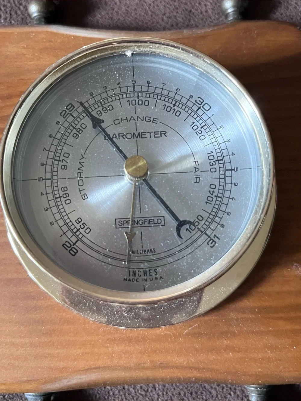 VTG Springfield  Weather Station Barometer Thermometer Humidity Wood with Eagle